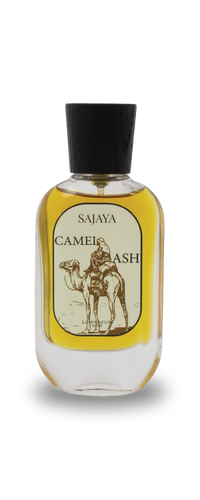 Bottle of SAJAYA Camel Ash Perfume with a wooden cap
