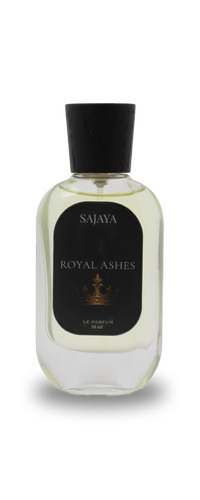 Bottle of SAJAYA Royal Ashes Perfume with a wooden cap