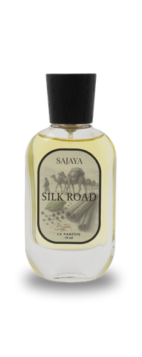 Bottle of SAJAYA Silk Road Perfume with a wooden cap