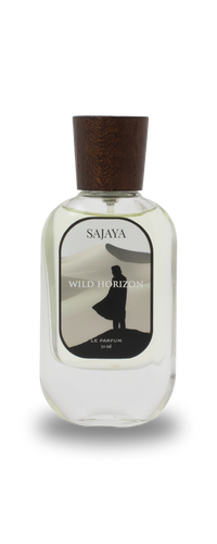 Bottle of SAJAYA Wild Horizon Perfume with a wooden cap
