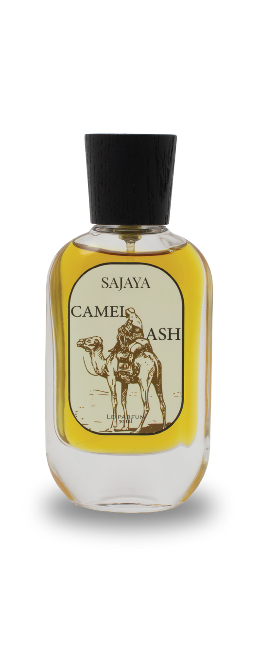 Bottle of SAJAYA Camel Ash Perfume with a wooden cap