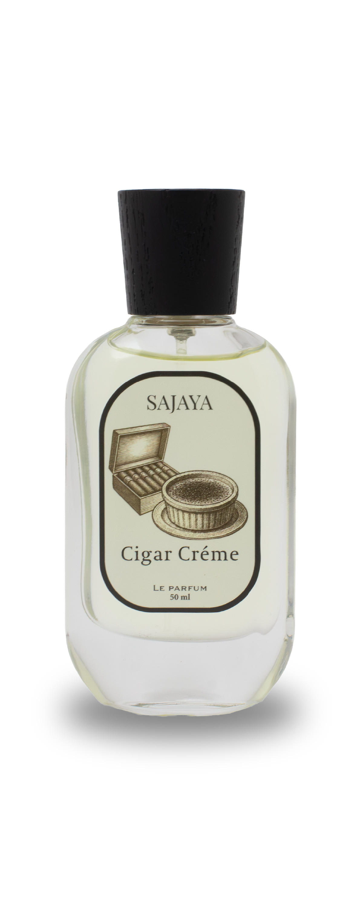 Bottle of SAJAYA Cigar Cream Perfume with a wooden cap