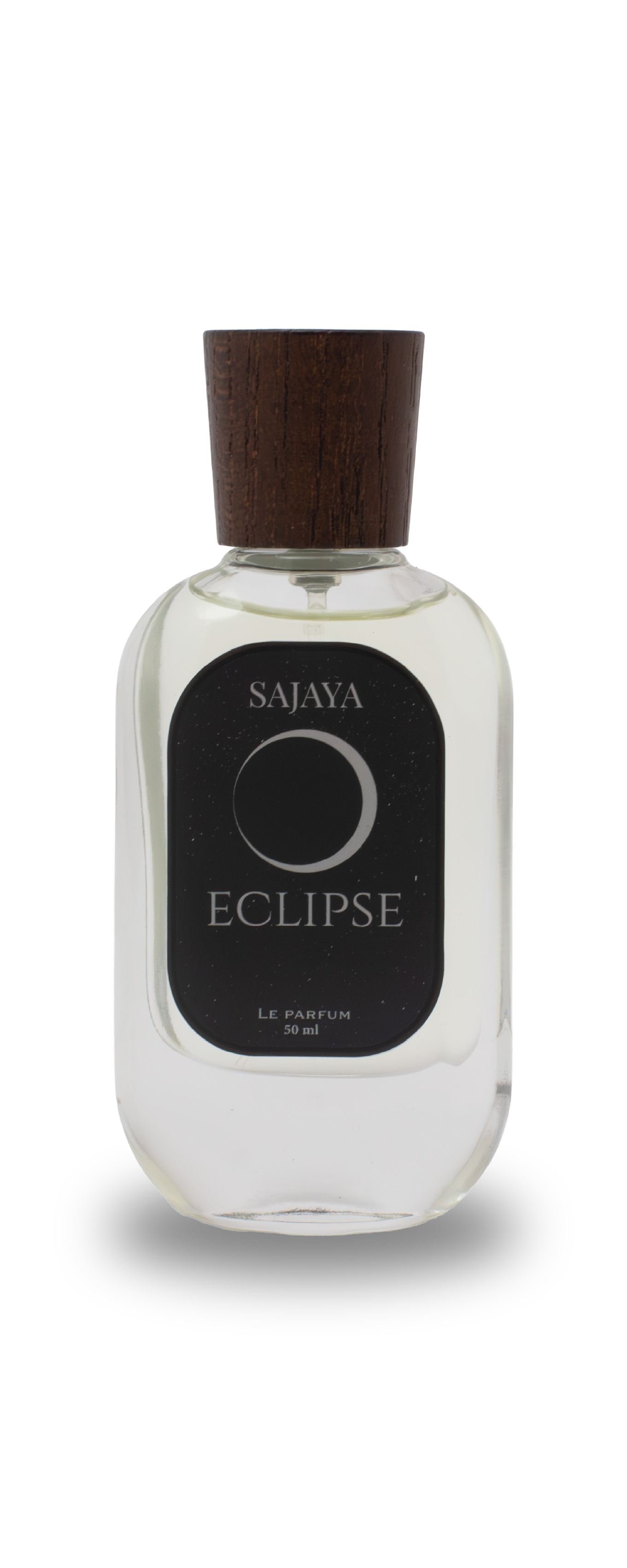 Bottle of SAJAYA Eclipse Perfume with a wooden cap