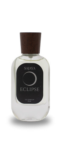 Bottle of SAJAYA Eclipse Perfume with a wooden cap