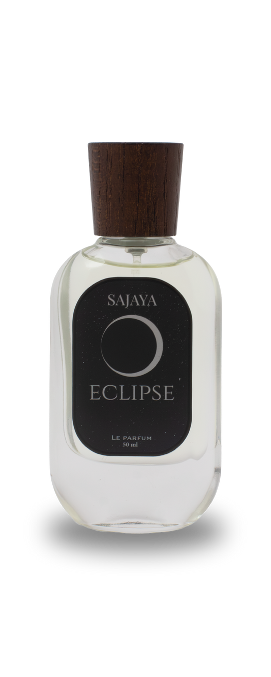 Bottle of SAJAYA Eclipse Perfume with a wooden cap