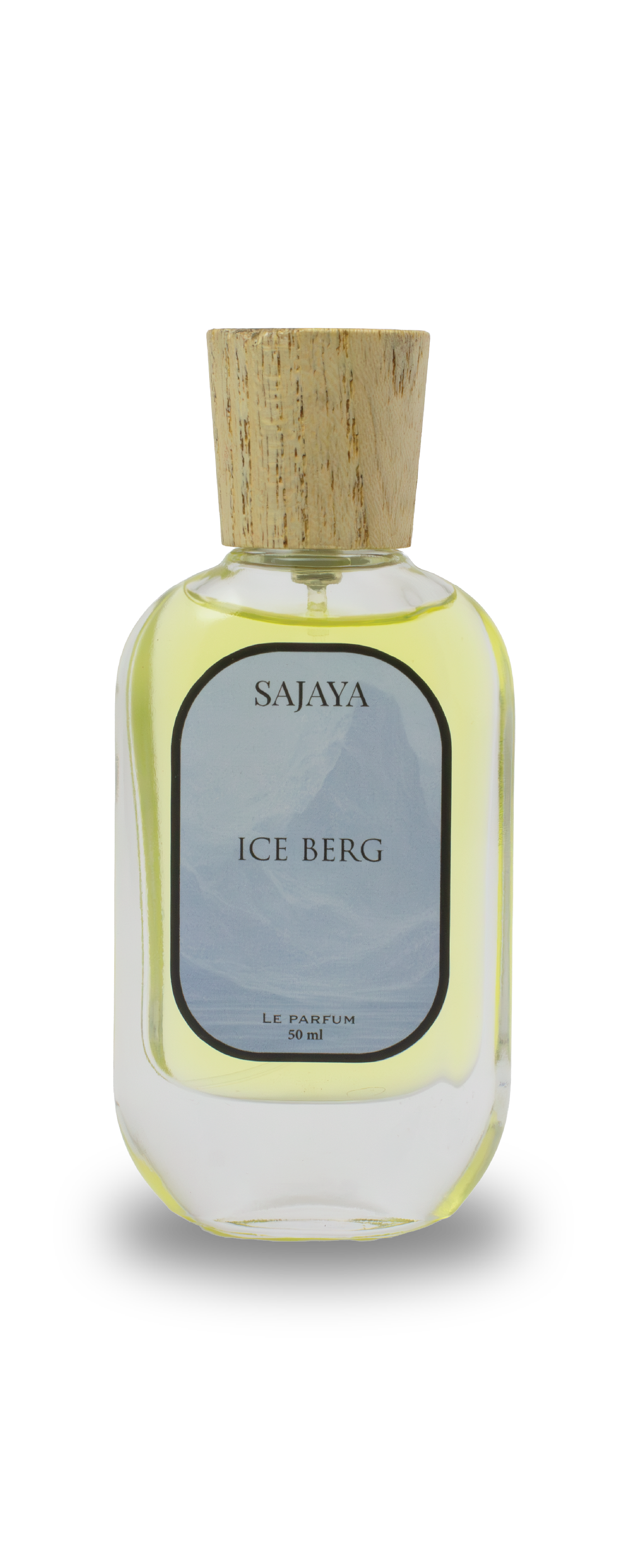 Bottle of SAJAYA Ice Berg Perfume with a wooden cap