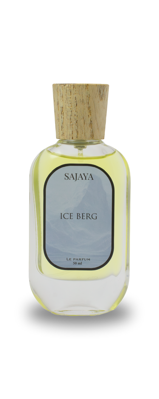 Bottle of SAJAYA Ice Berg Perfume with a wooden cap