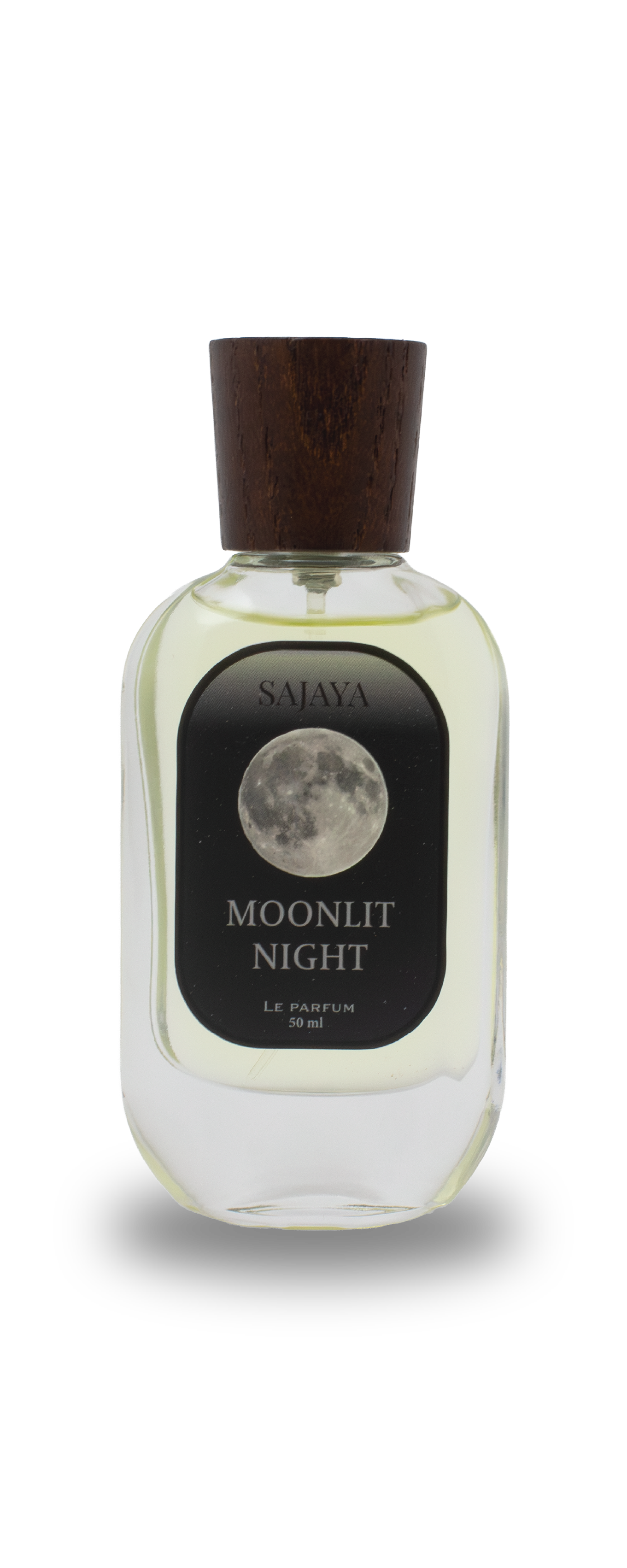 Bottle of SAJAYA Moonlet Night Perfume with a wooden cap
