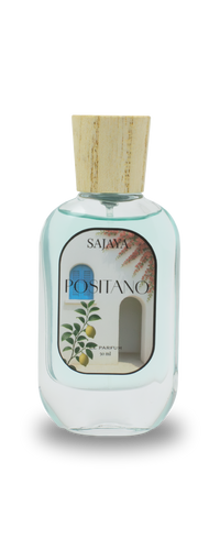Bottle of SAJAYA Positano Perfume with a wooden cap