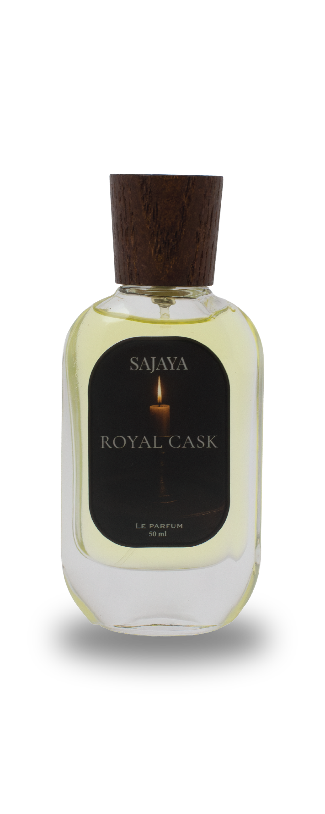Bottle of SAJAYA Royal Cask Perfume with a wooden cap