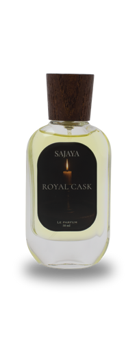 Bottle of SAJAYA Royal Cask Perfume with a wooden cap