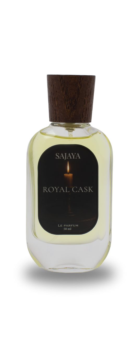 Bottle of SAJAYA Royal Cask Perfume with a wooden cap
