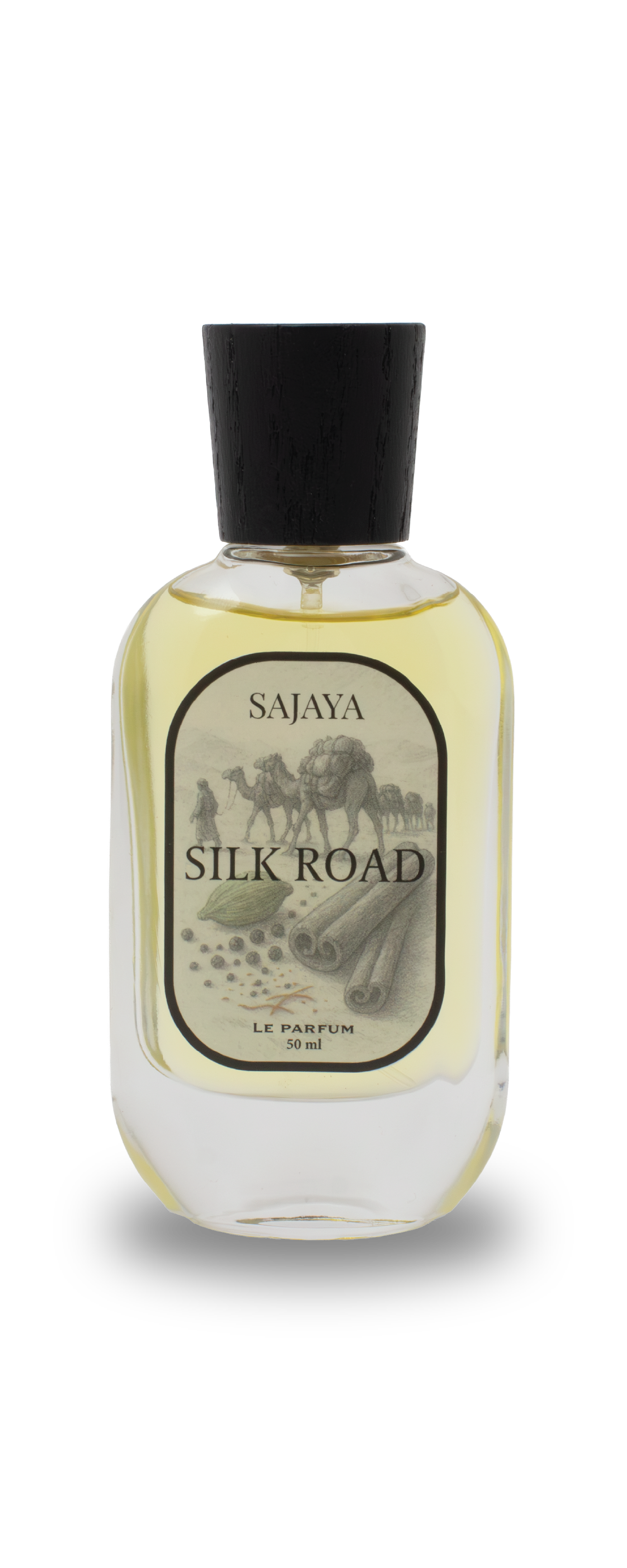Bottle of SAJAYA Silk Road Perfume with a wooden cap