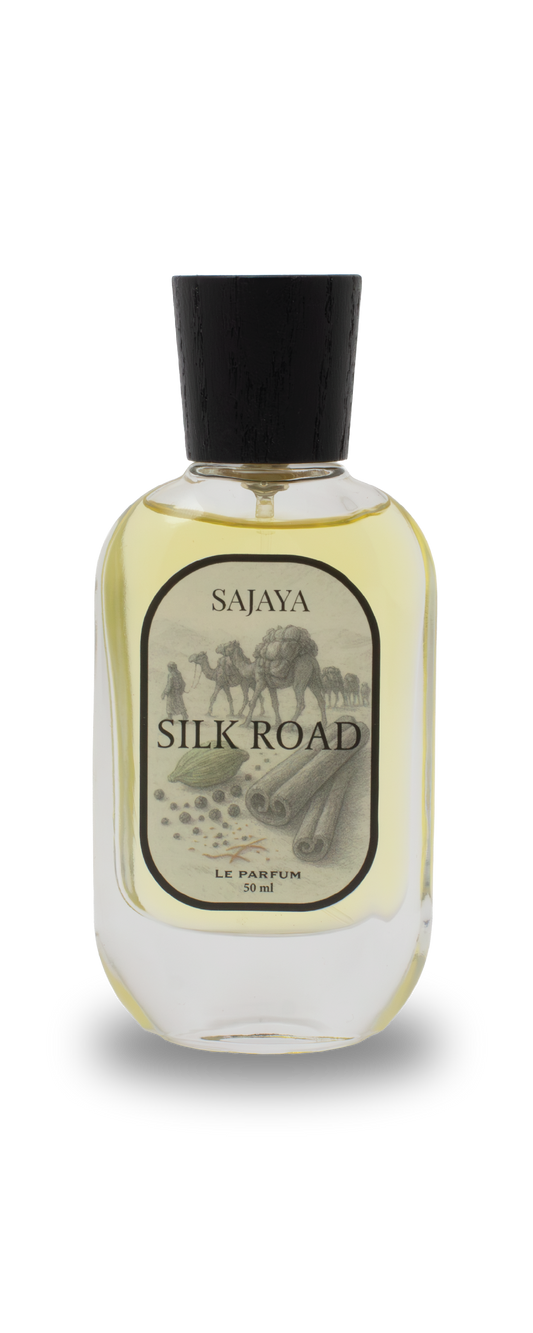 Bottle of SAJAYA Silk Road Perfume with a wooden cap