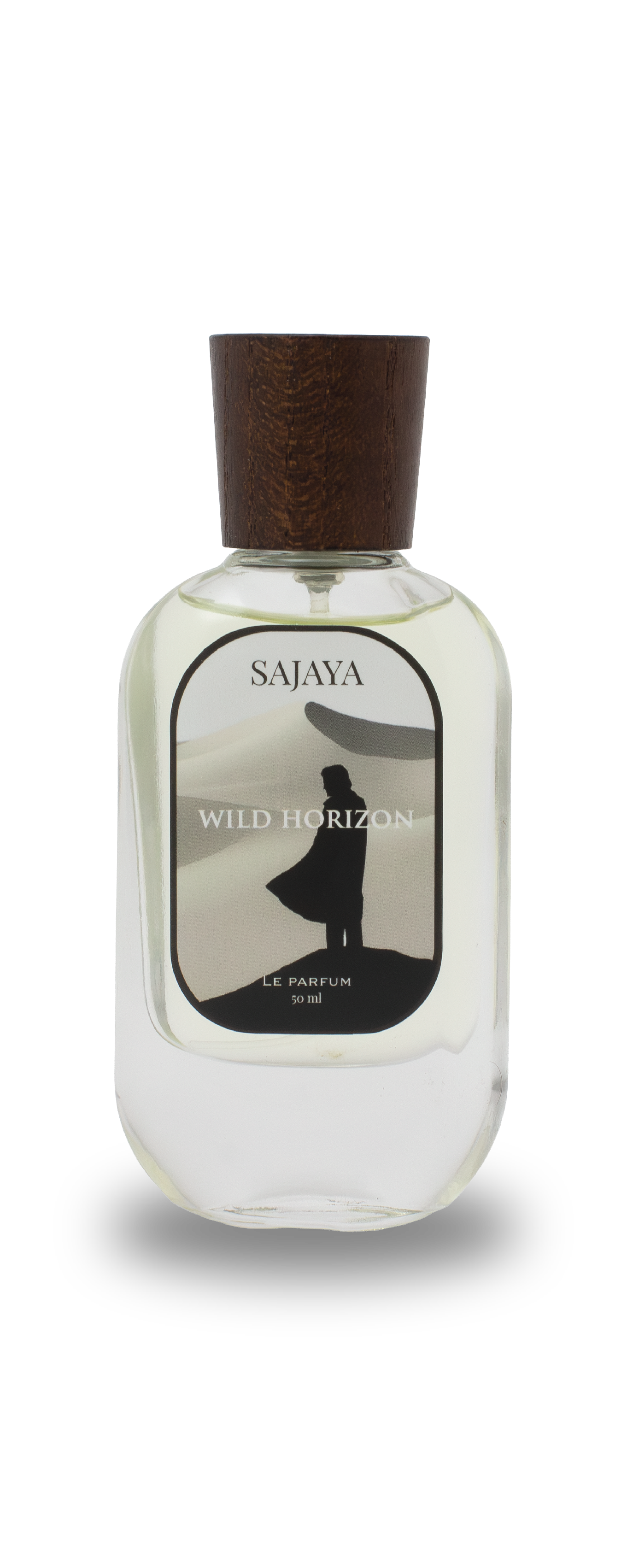 Bottle of SAJAYA Wild Horizon Perfume with a wooden cap