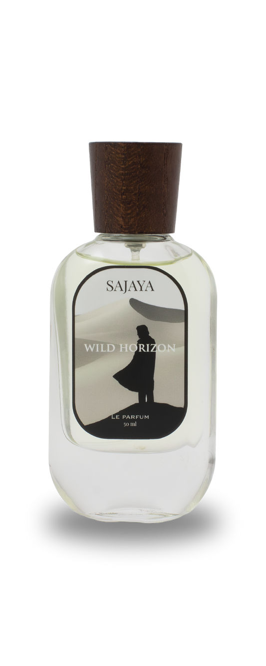 Bottle of SAJAYA Wild Horizon Perfume with a wooden cap