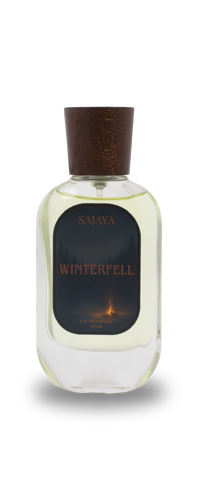 Bottle of SAJAYA Winterfell Perfume with a wooden cap 