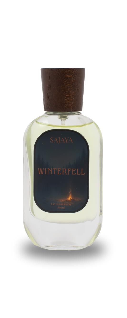 Bottle of SAJAYA Winterfell Perfume with a wooden cap 